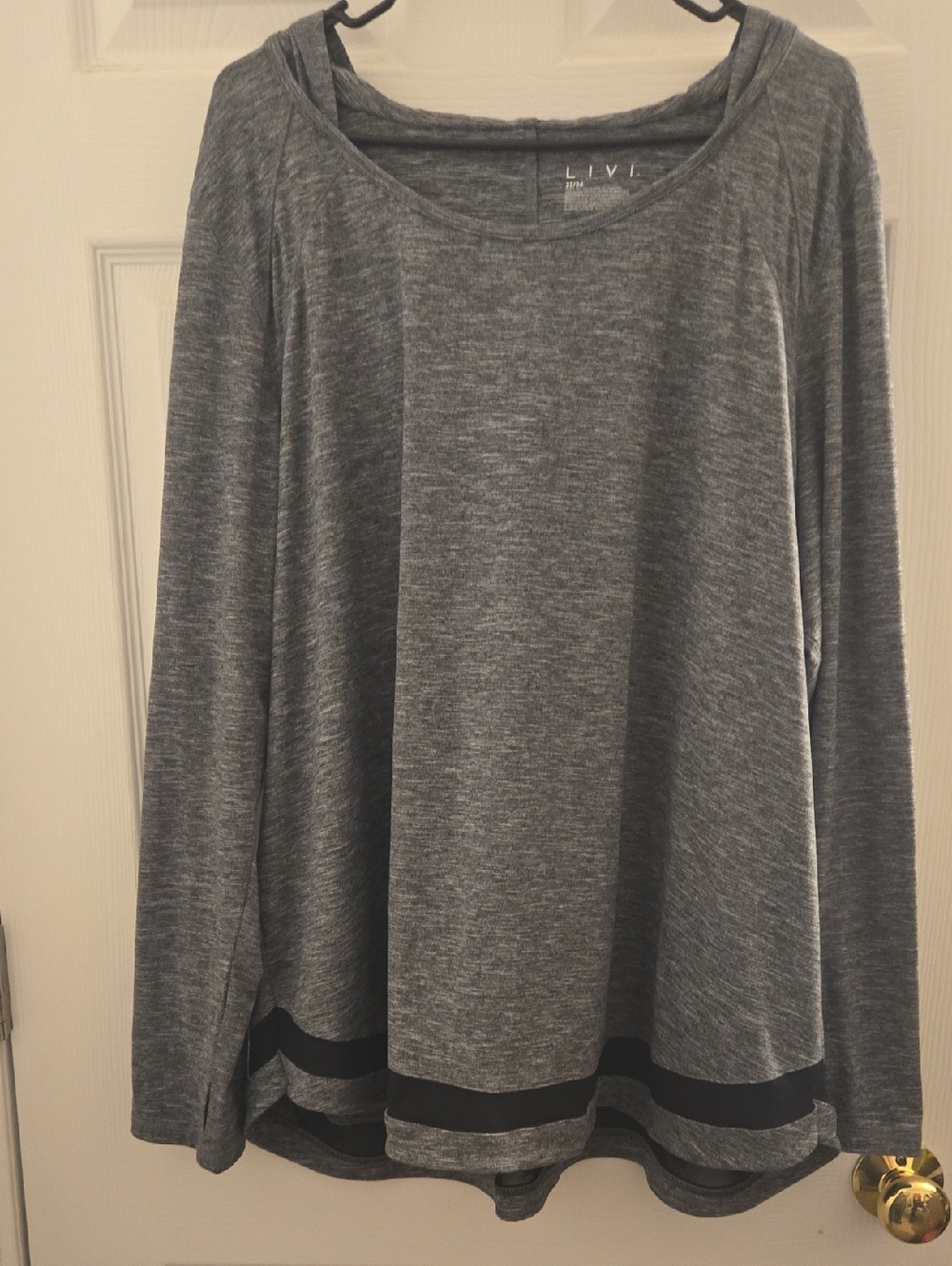 Livi Active Heather Gray Hooded Tunic Sweatshirt with Hem Stripes